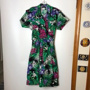 Vintage Jenny Petites Womens Dress Floral Short Sleeve Cross Front Dress Size 10